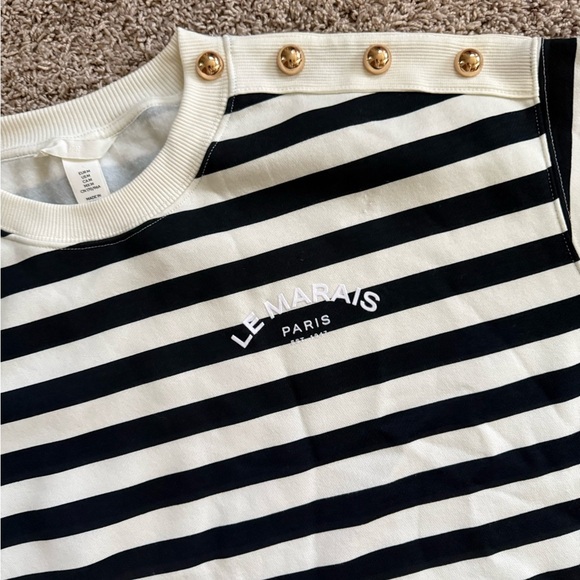 H&M Navy and White Striped Text Motif Sweatshirt size Medium BNWOT - Picture 5 of 8